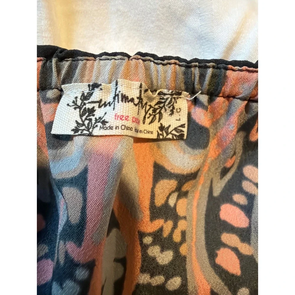 Intimately Free People Off The Shoulder Ruffle Paisley Top Black Orange Large